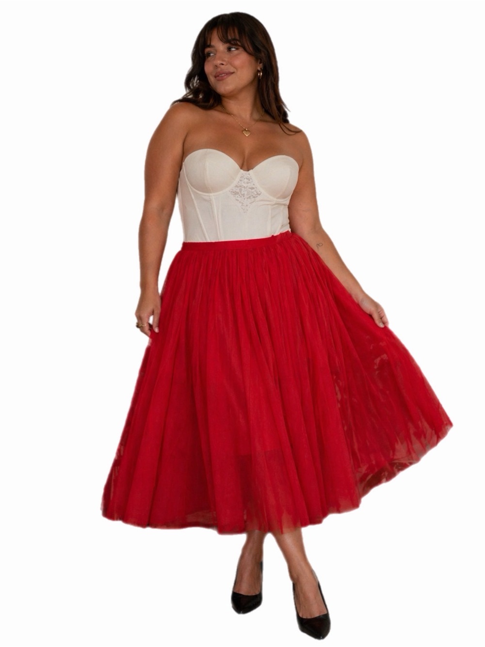 Eloquii Tulle Full Layered Midi Skirt (Red) Size 14